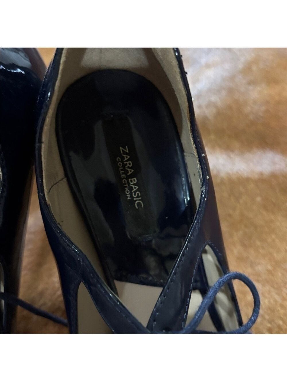 Zara Blue Patent Lace-Up Peep Toe Heel - Size 37 Euro - Picture 2 of 7